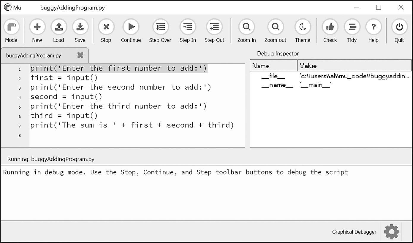 A screenshot of the Mu interface.