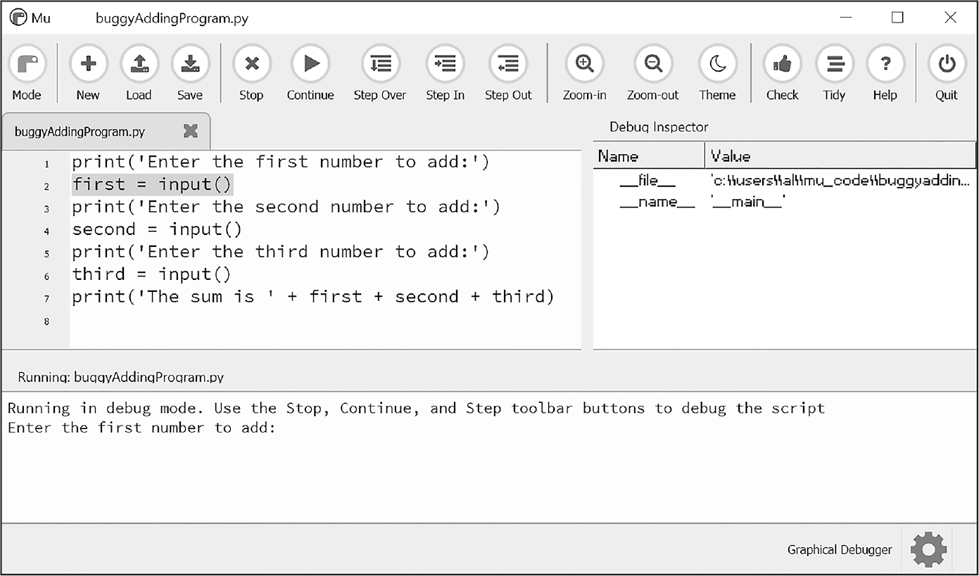 A screenshot of the Mu interface.